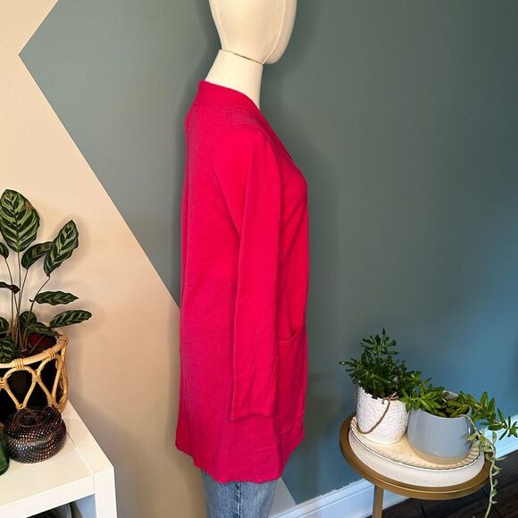 Kate & Mallory 100% Cashmere Open Front Long Cardigan Sweater Bright Pink Medium - Picture 4 of 10